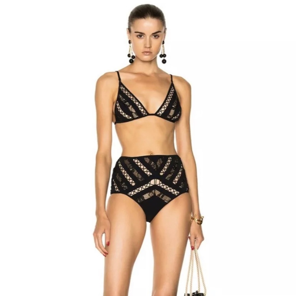 Zimmermann - Tulsi Lace Panel Black Bikini Bottom Size 1 * 4-6 US * RRP $269 USD